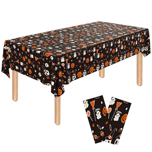 2 Stück Halloween Dekoration Tischdecke,Halloween-Kürbisschädel Tischdecke,Rechteckige wasserdichte Halloween Tischdecke,Schwarz Halloween Foil tablecloth für Drinnen Draußen Halloween Party Deko