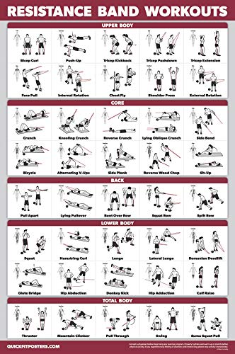 QUICKFIT Widerstandsbänder-Übungsposter –für Fitnessraum, doppelseitig, laminiert, 45,7 x 68,6 cm, laminiert, 18in x 27in