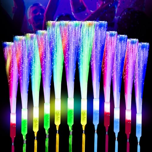 Joycabin 12 Stück LED Bunte Leuchtstäbe Glasfaser, Knicklichter, Leuchtwedel Party Set mit 3 Lichtmodi Multicolor Licht, LED Leuchtstab für Kinder Weihnachten Karneval Hochzeiten Konzerte Club