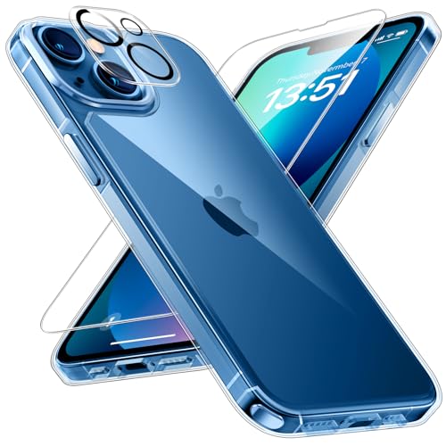 TAURI 5 in 1 für iPhone 13 Hülle, Handyhülle für iPhone 13 Case, [Vergilbt Nicht] Schlanke, Stoßfeste Telefon Lanyard Hülle - Transparent