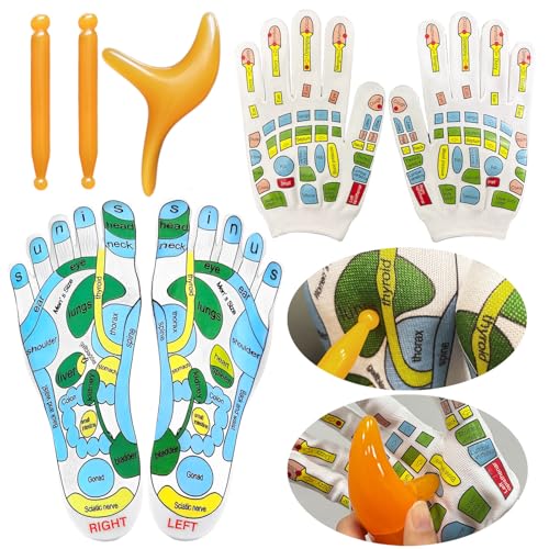 Reflexzonen Socken, Fußreflexzonen Socken, mit Acupressure Pen, Reflexzonen Handschuhe, Massagesocken mit Reflexzonen, Größe 35-39, Massage-Druckpunkt-Fußsocken und Handschuhe für Männer und Frauen