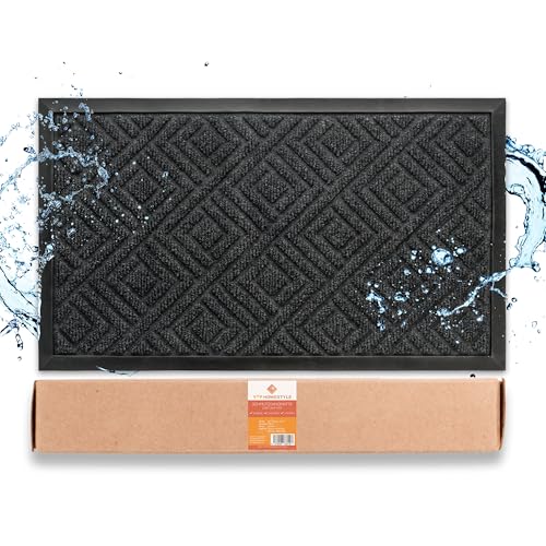 VTP Homestyle Schmutzfangmatte für den Außenbereich - Fußmatte 44 x 75 cm - wetterfest & rutschfest - Innen- und Außenbereich - Outdoor Türmatte - Fußabtreter - grau schwarz
