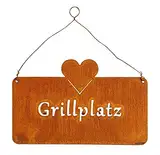 levandeo Schild Grillplatz 25x16cm Herz Garten-Deko Rost Rostdeko Türschild Wandbild Schriftzug Wanddeko Grillen Sommer