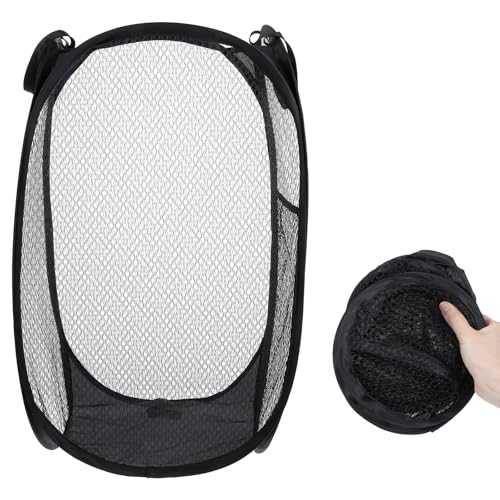 Sibba Faltbarer Wäschekorb mit Griff 36x36x58cm Pop-Up Mesh Laundry Baskets Klappbar Stoffkorb Schwarz Tragbar Schmutzwäschesack Wäschetonne Aufbewahrungskorb für Kinderzimmer Studentenwohnheim Reisen