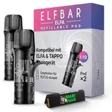 M&J Elfbar Ersatz Elfa Pods nachfüllbar I 2 Stück, 1,1 Ohm I ohne Liquid I Elfbar Pod kompatibel mit Elfa Basic Serie und Lost Mary Tappo Devices I inkl Testpackung Longpapers & Filter von Mari & Juan
