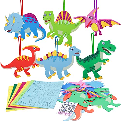 LAMEK 12 Sets Dinosaurier Bastelset Kinder Kreativsets zum Basteln DIY Bastelhandwerk Kreativ Kunsthandwerk Dino Moosgummi Bastelset für Jungen Mädchen Kindergeburtstag Bastelarbeiten