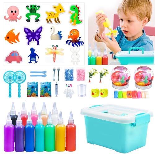 TOPRUNYI Aqua Gelz Kreativ Set,46 Stück Handgemachtes Wasserspielzeug für Kinder,3D Water Elf,12 Flaschen DIY Wasser Gel 120ML,mit 12 Vorlagen,ufbewahrungsbox,Aqua Fairy Set für ab 3+