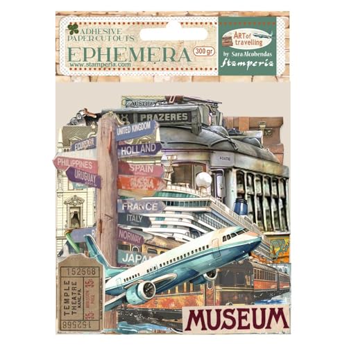 Stamperia - Ephemera for Scrapbooking, Albums, Card Making, Bullet Journalling and More, Adhesive Paper Cut Outs, Easy to Apply, Perfect for Hobbies, Crafts, and Gifting (Art of Travelling)