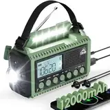 Roxicosly Kurbelradio, Notfallradio mit 12000 mAh Power Bank, AM/FM/SW Baustellenradio, Kurbel & 5-Wege Solar Radio mit Weltempfänger, Als Taschenlampe & Ladegerät, für Ourdoor, Camping, Baustelle