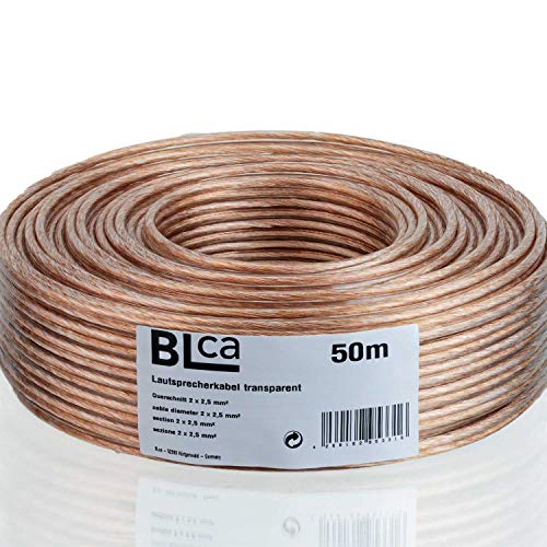 DCSk BLca 50m 2x2,5mm² Lautsprecherkabel CCA I Boxenkabel isoliert transparent mit Polaritätskennzeichnung I LS-Kabel als Meterware für Stereoanlage etc.