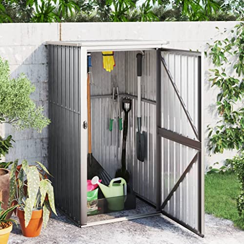 Myheimly Geräteschuppen Gerätehaus Gartenhaus Garten Werkzeug Schuppen Lagerschuppen Geräteschrank Verzinkter Stahl Grau,88 x 89 x 161 cm