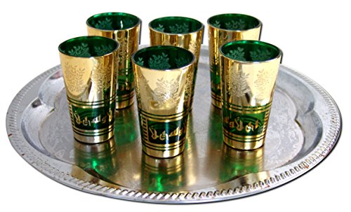 Glass Ware 6x Teegläser Marokko orientalische Teegläser gold-grün