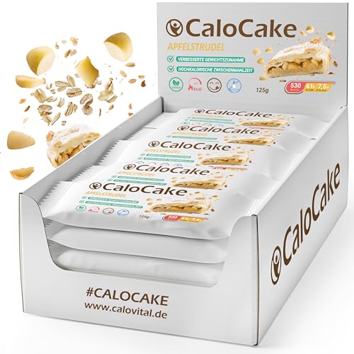 Nahrung hochkalorisch für Gewichtszunahme | Ausdauer-, Masse- & Energieriegel viel Protein & 530 Kalorien | Mahlzeiten Riegel vegan laktosefrei | CaloCake CaloVital 24er Box (Apfelstrudel)
