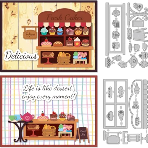 DELORIGIN Dessert Shop Stanzformen Zum Ausschneiden von Karten Stanzformen Schablonen Vorlage Prägeschablonen Stanzschablonen Neuheiten Zum Prägen Scrapbooking Festival Dekor