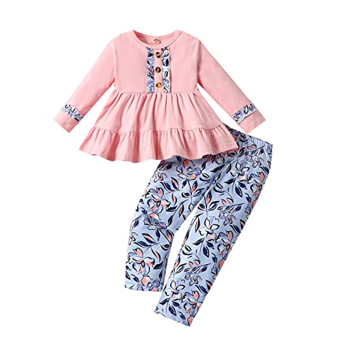 Borlai Kinder Mädchen Babykleidung Set Ruffle Langarm T-Shirts und Floral Leggings Hose 2 Stück Kleidung Outfit