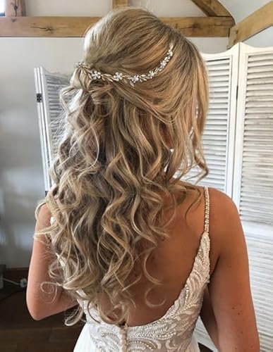 Haarschmuck Hochzeit, Boho Braut Haarschmuck Haarband Haardraht Haarreif Damen,Vintage Kopfschmuck Braut, Brautschmuck Haare,Kommunion Haarschmuck mit Blätter und Kristall für Frauen,Mädchen,Gold