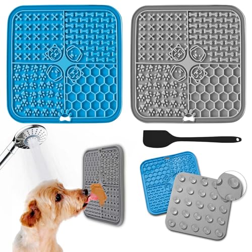 ROELLY Schleckmatte, 2er-Set, Leckmatte für Hunde Mit Silikonspatel, Slow Feeder, Hundesachen, Mit Saugnapf, BPA-Frei, Zum Baden, Füttern, Trainieren