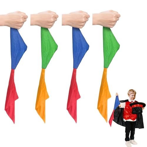EUPSIIU 4 Stück Magie Schals Zauberrequisiten Taschentuch, Farbwechsel Taschentuch Easy Einstecktuch, Magier Zaubertricks Einstecktuch Requisiten Vierfarbige Magie Schals für Themenparty