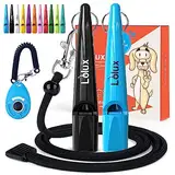 Loilux – 2 Hundepfeife mit Klicker & 1 Lanyard - Professionelle Trainingspfeife mit Standardisierter Frequenz - Hundepfeife Rütter Rückruf für Hunde, Laut & Deutlich (Blau/Schwarz)