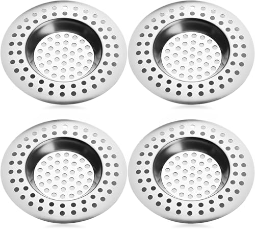 CENSIVI Abflusssieb Dusche Edelstahl - 4 Stück Spülbeckensieb, Haarsieb Dusche, 90 Löcher Waschbecken Sieb, Sieb für Spülbecken, Badezimmer, Küchem, 7.6 x 7.6 cm