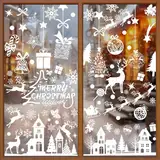 Fensterbilder Weihnachten, Weihnachtsdeko,10 Seite 3D Wiederverwendbar und abnehmbar Fensterfolie,PVC Schneeflocken Fensterdeko,Partydekorationen schaffen Atmosphäre