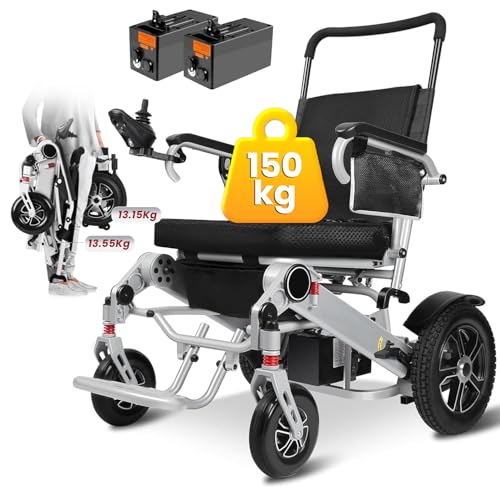 Tripaide 40KM Rollstuhl Elektrisch Faltbar mit 2 * 10AH Batterien, Abnehmbar Leicht Elektrische Rollstühle Tragfähigkeit 150KG, Leichte Faltbare Elektrorollstuhl All Terrain Silbrig