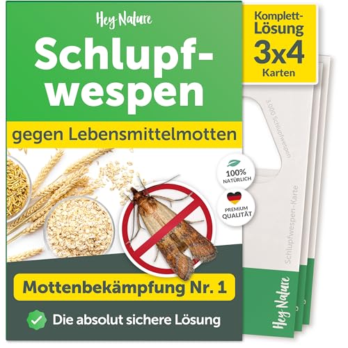 Schlupfwespen gegen Lebensmittelmotten - 12 Karten (4 Karten à 3 Lieferungen) - Effektiv Lebensmittel Motten bekämpfen - Alternative zu Lebensmittelmotten Falle, Mottenkugeln & Mottenspray