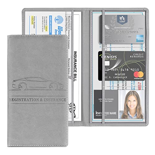 JNNJ Kfz Schutzhülle für Handschuhfach, Auto Dokumentenhalter, Autozulassung Versicherung PU Leder Fahrzeug Handschuhfach Organizer, Universal Auto-Interieur-Zubehör(Grau)