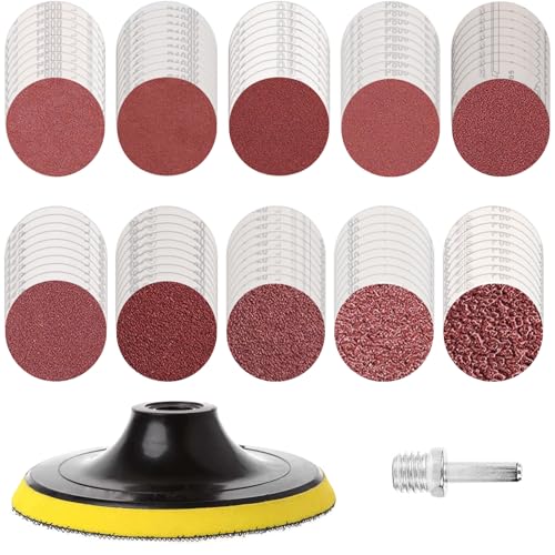 102STK Schleifscheiben-Set 125mm Klett für Winkelschleifer Körnung 60/80/120/160/240/320/400/600/800/1000 Schleifscheiben Pad mit M14 Schleifteller und Schaft Winkelschleifer Zubehör für Holz Metall