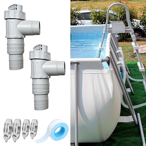 Kimuwote Wartungshahn/Absperrhahn für Pools mit 32mm Schlauchanschluss,2 Stück Aktualisierte Version Pool Schlauchadapter,Pool Wartungs zubehör mit 4X Schlauchklemmen - Absperrhahn funktioniert gut
