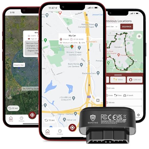 SafeTag Plug 4G - OBD-2 /II-Selbstinstallation GPS-Tracker, Auto, Van, Motorrad usw. 34-220 Länder, Echtzeit-Tracking und Benachrichtigungen, 7 Tage kostenlose Testversion - SIM enthalten… (4G)