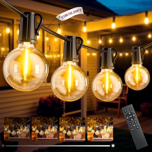 LED Lichterkette Außen, 11M/36.09FT Outdoor Lichterkette mit Timer, 15+1 G40 Lichterketten Glühbirnen Dimmbar, IP44 Wasserdicht Garten Beleuchtung Balkon Lichterketten für Außen Innen Dekoration Party