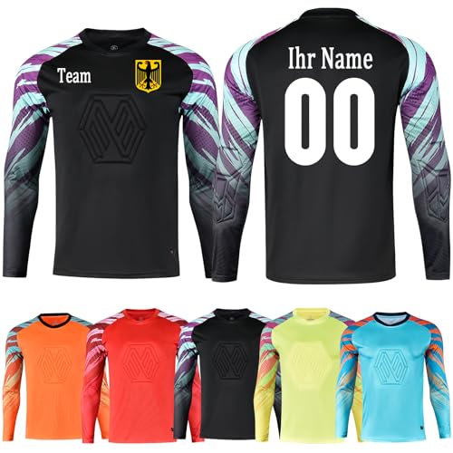 OPUTWDF Torwarttrikot mit Namen Nummer Personalisieren Fußball Torwarttrikots für Jungen Kinder Benutzerdefiniert Torwart Trikots mit Mannschaft Logo