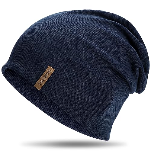 HAMUNI Mütze Damen Dünne Mütze Herren - Slouch Beanie Mütze - Leicht Weich Chemo Mütze - Atmungsaktiv Long Beanie - Elastisch Mütze - Ideale Beanie Mütze für Alle Jahreszeiten (Dunkelblau)