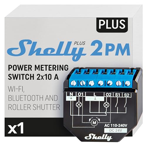 Shelly Plus 2PM | Wlan & Bluetooth 2 Kanäle Smart Relais Schalter | Rolladenschalter mit Stromverbrauchsmessung | Hausautomation | Google Home Alexa Zubehör | iOS Android App