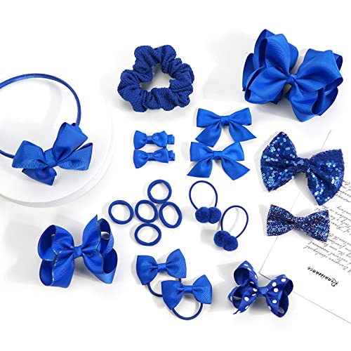 MUFEKUM Mädchen Schule Haarschmuck Set, Blaue Schleife Haarspangen Schleife Stirnband Haarschmuck für Mädchen Kinder Weihnachten Geburtstag Geschenk (Blau)