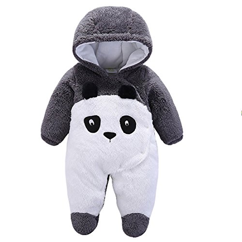 Gaorui Neugeborenes Unisex Baby Plüsch Kapuzen Strampler Tier Kostüm Winter Overall All in One Schneeanzug Cartoon Onesie Verdicken Outfits Anzug, panda, 0-3 Months
