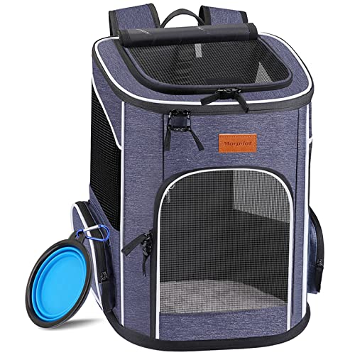 Morpilot Katzenrucksack, Hunderucksack für Katzen und Hunde Welpen, Atmungsaktive und Faltbare Haustier Rucksack mit Transparentes Fenster und Anti-offener Reißverschluss