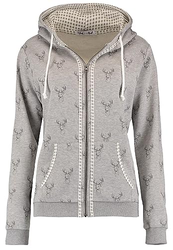 Hailys Damen Trachten Sweatjacke Ha44ni Zip-Hoody Oktoberfest mit Hirsch-Print JIA-2209081madl Grey Marl S