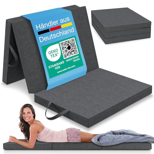 maxVitalis Klappmatratze 90x200 cm, 8 cm hoch, Gästematratze klappbar, Faltmatratze, Faltbare Matratze, Bandscheibenwürfel, Reisematratze, Gästebett klappbar, Klappbett waschbar