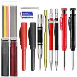 flintronic Tieflochmarker Bleistift Set, 14er-Set Zimmermannsbleistifte mit 40 Minen, Bleistift Baustelle, Zimmermannsbleistift mit Etui, Robuster Konstruktionsbleistift für Architekten