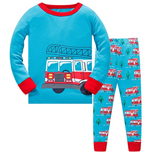 Jungen Schlafanzug Jungen Feuerwehrauto Langarm Zweiteiliger Schlafanzug Kinder Herbst Winter Bekleidung Nachtwäsche Feuerwehr Pyjama Set 98