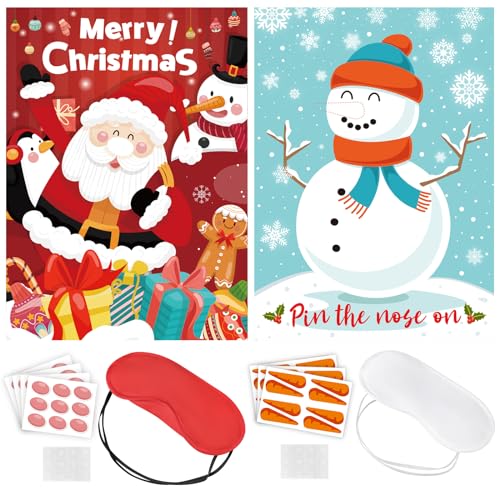 Faccito 2 Sets Weihnachtsfeier Pin Spiele Pin The Nose on Schneemann und Unisex Weihnachtsmann Heiligabend Spielzeug für Weihnachten Party Ansteckspiel Geschenk Weihnachtsstrumpf Füller