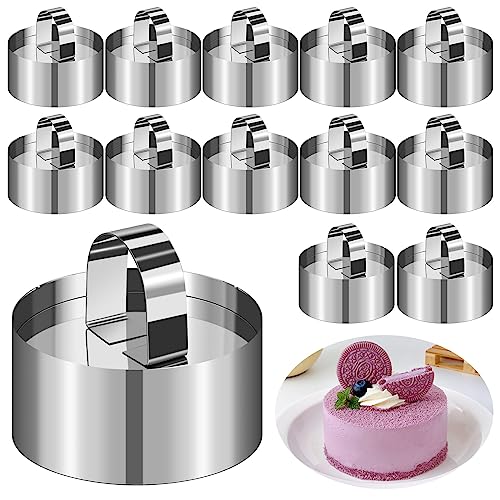 Dessertringe & Tortenring Klein, 12 Stück Speiseringe Edelstahl Kuchen Ringe Dessert Formen mit Pusher Burgerringe Mousseformen KuchenForm Törtchenform Backform für Kuchen DIY Dessert 8 cm (Runde)