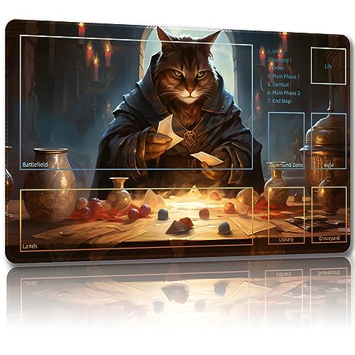 Malqiqi Playmat for MTG, with Free Storage Bags,Game Mat 61 x 35,6 cm, TCG and Board Game Mat for Cards,Mousepad Desk Mats (Cat 3-Auxiliary Combat)