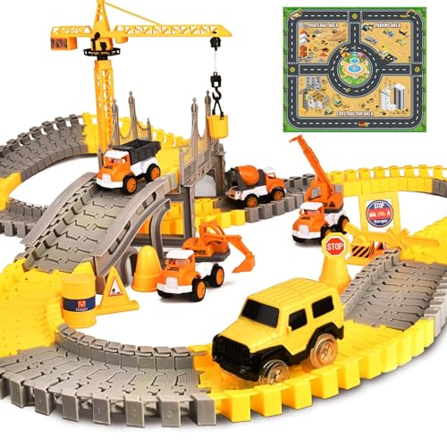Doahurry Autorennbahn 160pcs, Cars Rennbahn Autogarage Kinder, Autobahn Kinder 2 3 4 5 6 Jahre, Autogarage Kinder, Parkgarage für Kinder ab 3,Elektroauto Kinder ab 3 Jahre Junge Mädchen