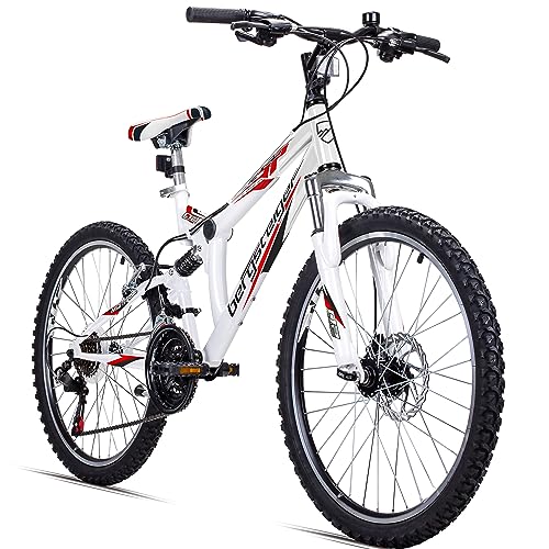 Bergsteiger Montreal 20, 24 Zoll Kinderfahrrad, geeignet für 6,7, 8, 9, 10, 11, 12, 13 Jahre, Shimano 18 Gang-Schaltung, Mountainbike mit Vollfederung, Jungen-Fahrrad, Mädchen-Fahrrad