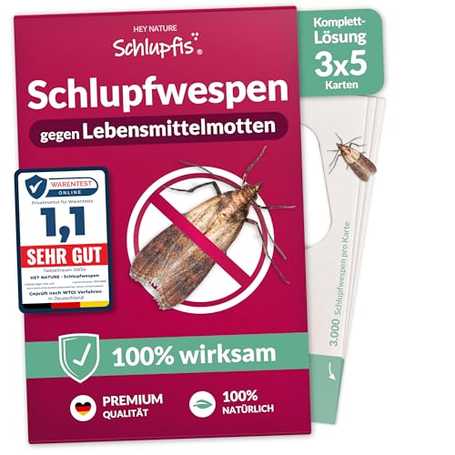Schlupfwespen gegen Lebensmittelmotten - 15 Karten (5 Karten à 3 Lieferungen) - Effektiv Lebensmittel Motten bekämpfen - Alternative zu Lebensmittelmotten Falle, Mottenkugeln & Mottenspray