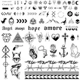 COLOFALLA 3 Blätter 90+pcs Temporäre Tattoos 2 Wochen Schriftzug Tattoos zum Aufkleben Fake Tattoos Klebetattoos Kleine Mustern Coole Motiv für Männer Frauen (A)