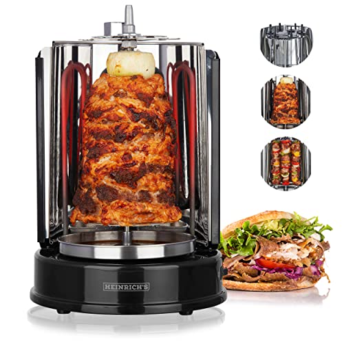 Heinrich´s Dönergrill für Zuhause, Schaschlikgrill Rotissiere Hähnchengrill Gyros Kebab, Drehspieß, Elektro Grill, BBQ, Tischgrill, Vertikalgrill aus Edelstahl inkl. 6 Schaschlikspieße